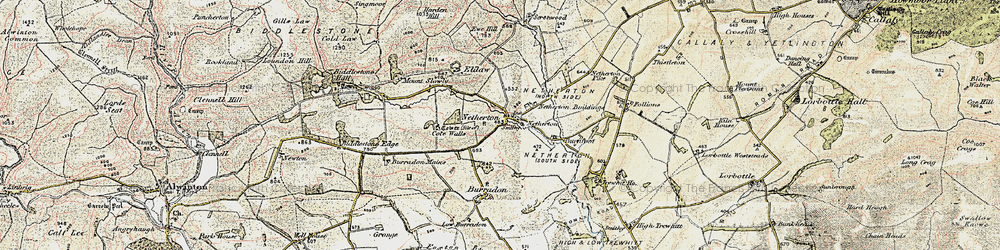 Old map of Biddlestone Edge in 1901-1903