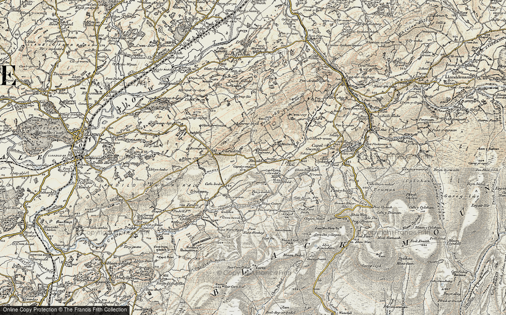 Old Map of Historic Map covering Afon Camnant in 1900-1901