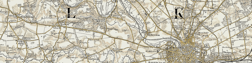 Old map of New Costessey in 1901-1902