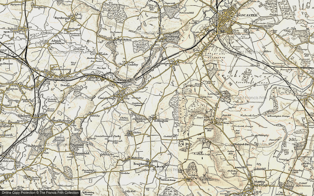 Old Map of Historic Map covering Conisbrough Common in 1903