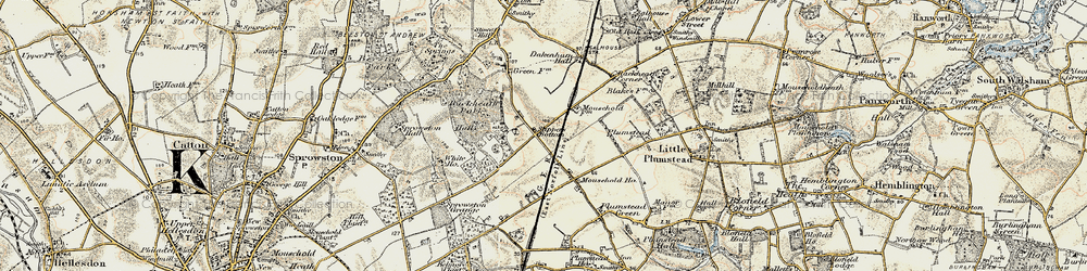 Old map of New Rackheath in 1901-1902