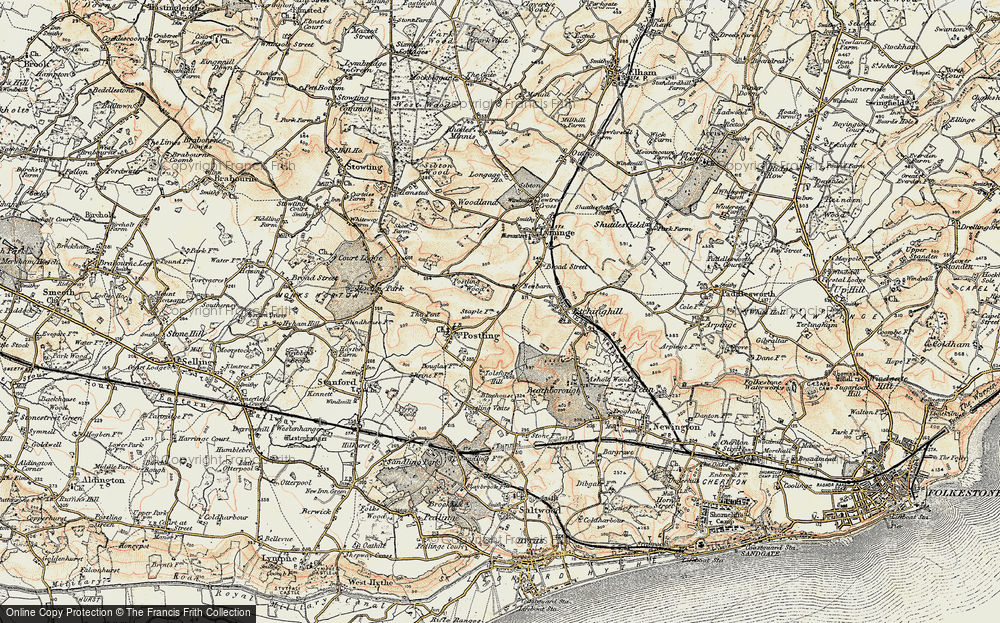 Old Map of Historic Map covering Tolsford Hill in 1898-1899