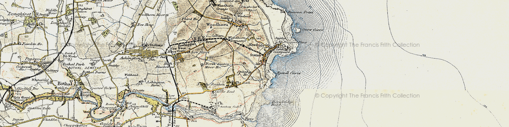Old map of Newbiggin-by-the-Sea in 1901-1903