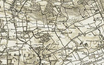 Old map of Ardownie in 1907-1908