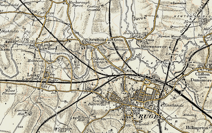 Old map of Newbold on Avon in 1901-1902