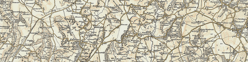 Old map of Newcott in 1898-1900