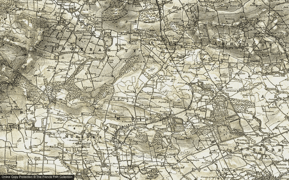 Old Map of Historic Map covering Bractullo Muir in 1907-1908