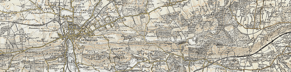 Old map of Newlands Corner in 1898-1909