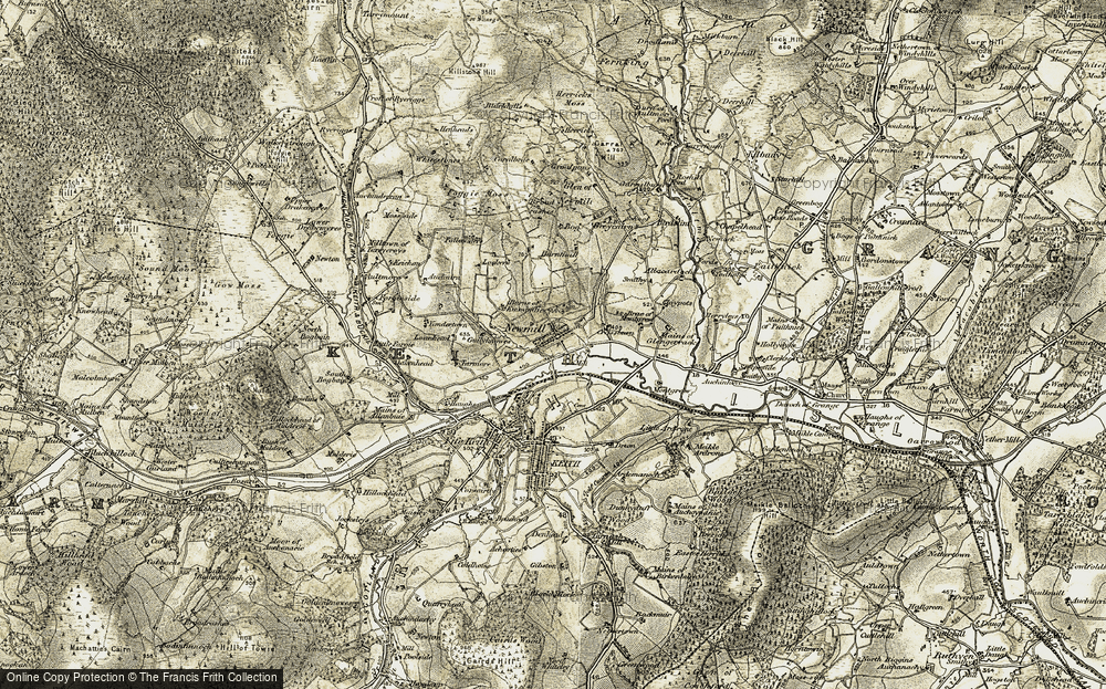 Old Map of Historic Map covering Brunthall in 1910