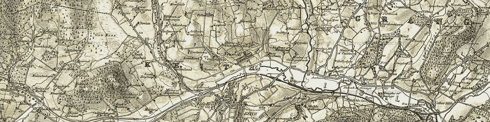 Old map of Burns of Kinminitie in 1910