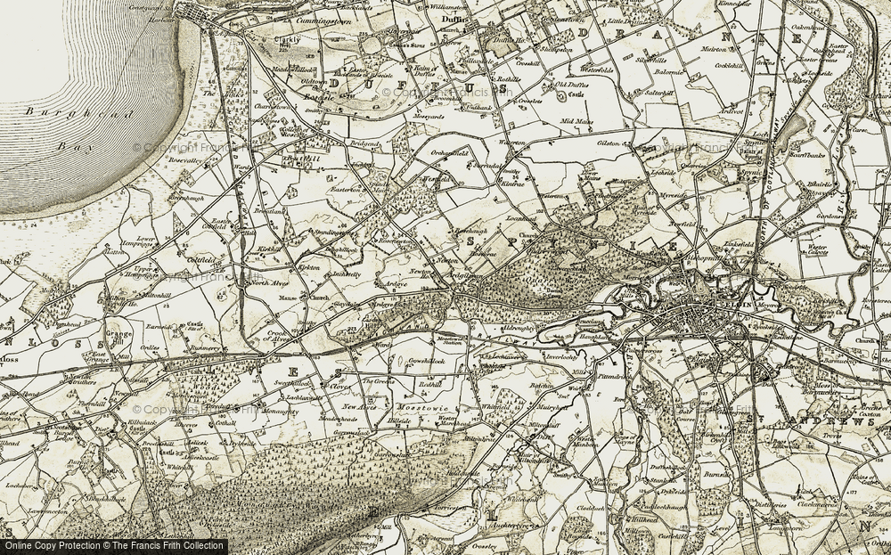 Old Map of Historic Map covering Ardgye in 1910-1911