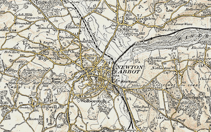 Old map of Newton Abbot in 1899
