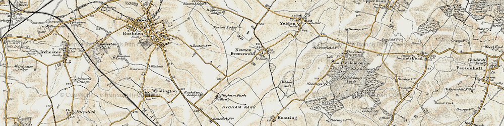 Old map of Newton Bromswold in 1898-1901