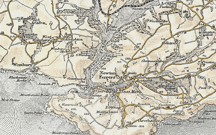 Old map of Newton Ferrers in 1899-1900