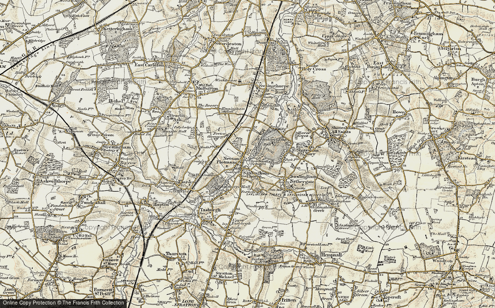 Old Map of Newton Flotman, 1901-1902 in 1901-1902