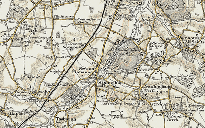 Old map of Newton Flotman in 1901-1902