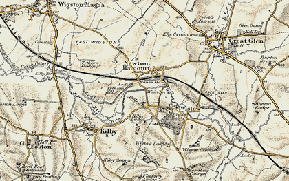 Old map of Newton Harcourt in 1901-1903