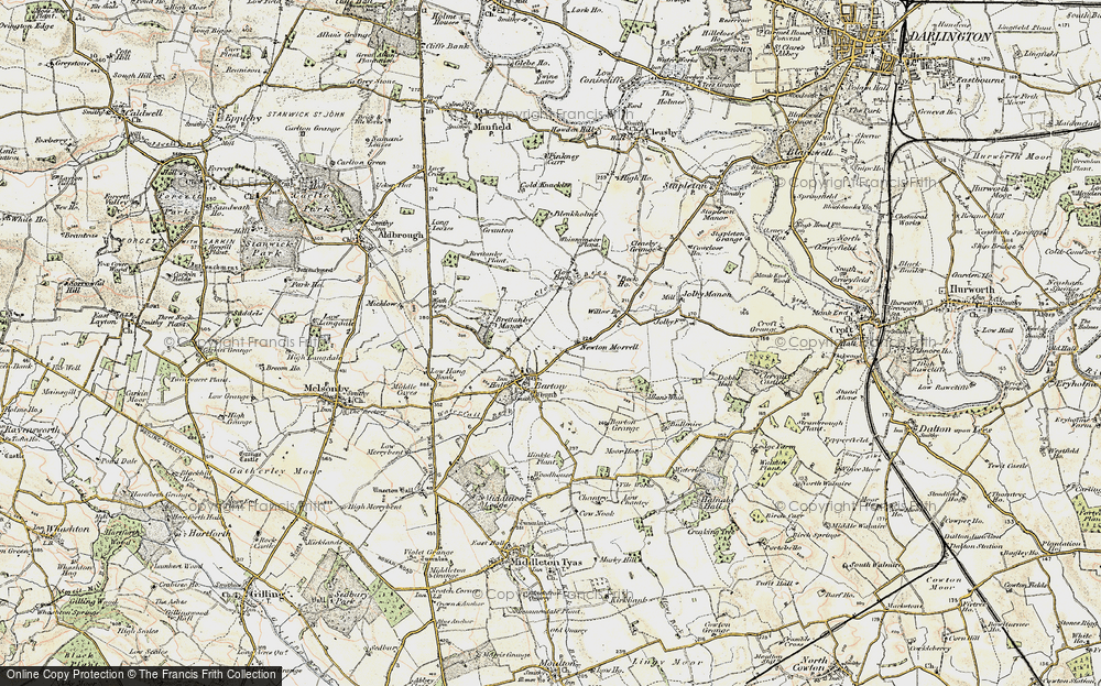 Old Map of Historic Map covering Brettanby Plantn in 1903-1904