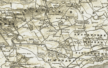 Old map of Newton of Balcormo in 1903-1908