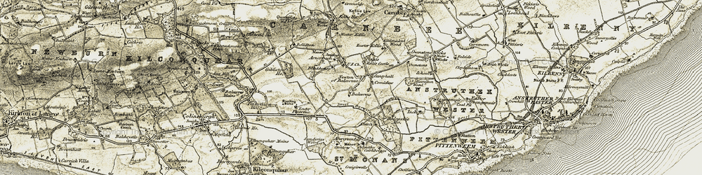 Old map of Newton of Balcormo in 1903-1908