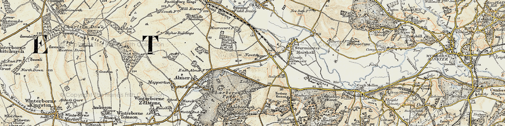 Old map of Newton Peveril in 1897-1909