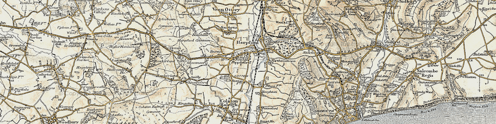 Old map of Newton Poppleford in 1899