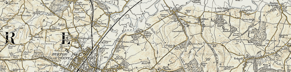 Old map of Newton Solney in 1902
