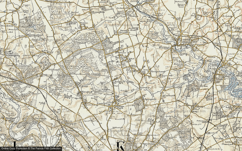 Old Map of Newton St Faith, 1901-1902 in 1901-1902