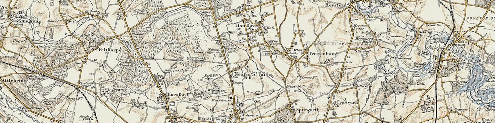 Old map of Newton St Faith in 1901-1902
