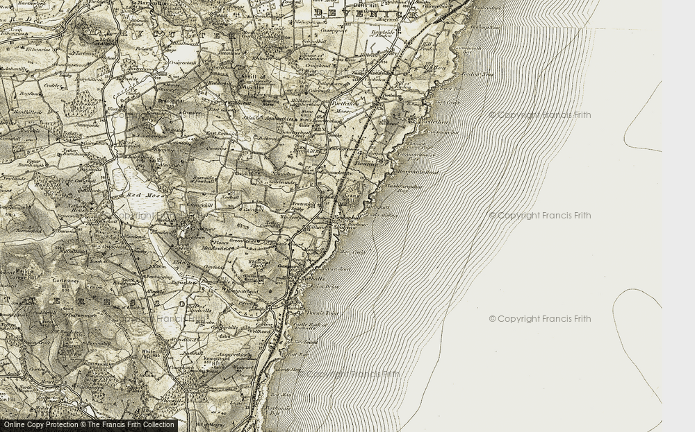 Old Map of Historic Map covering Whiteland Head in 1908-1909
