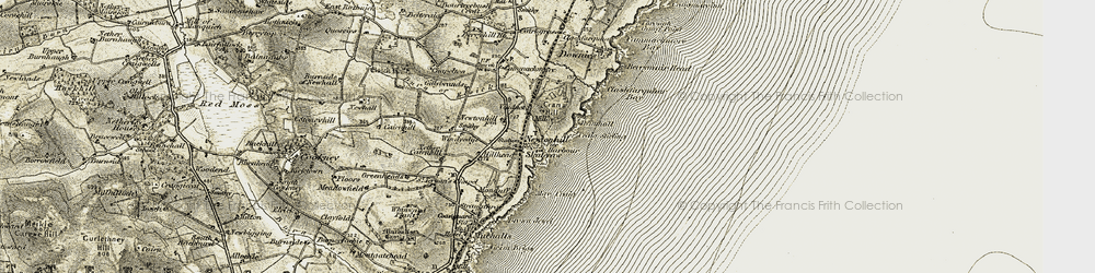 Old map of Newtonhill in 1908-1909