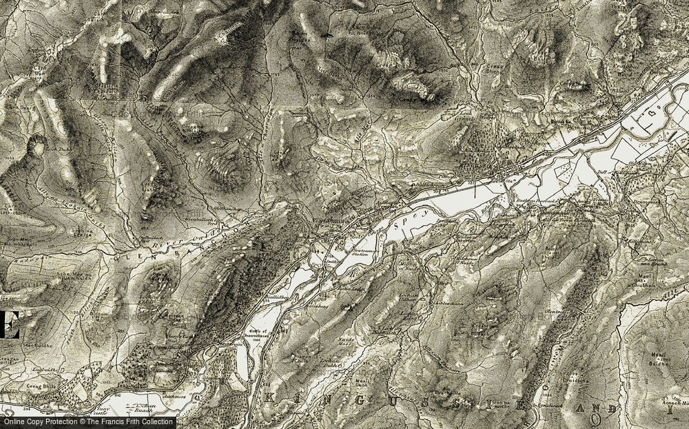 Old Map of Historic Map covering Biallaid in 1908