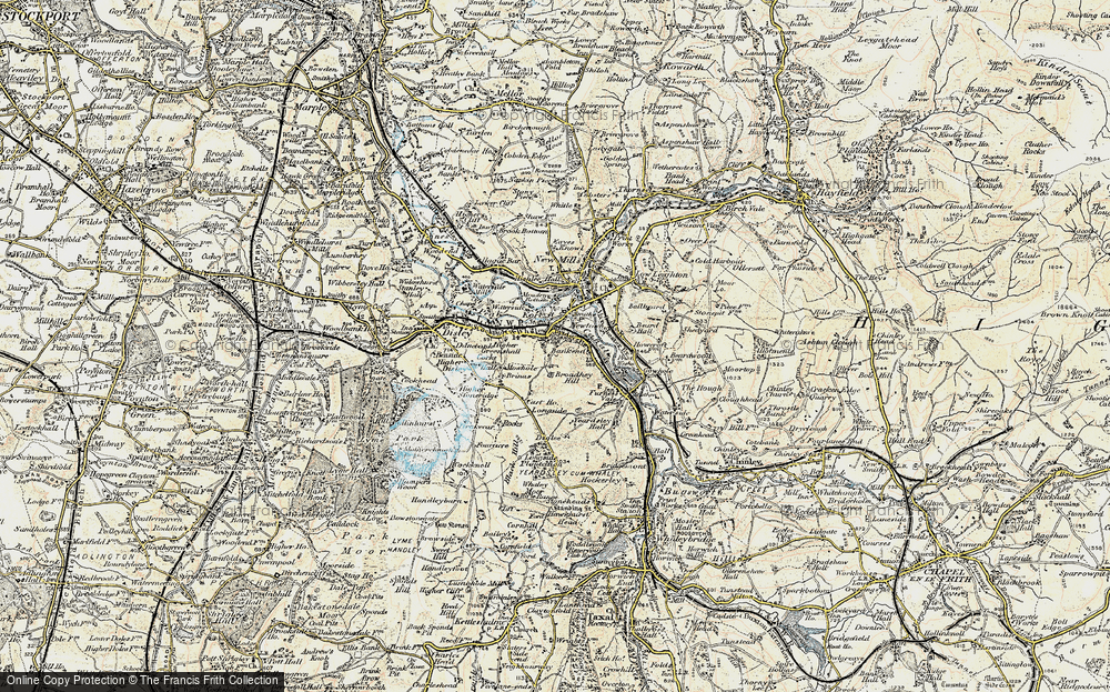 Old Map of Historic Map covering Broadhey Hill in 1902-1903