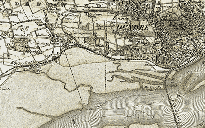 Old map of Ninewells in 1907-1908