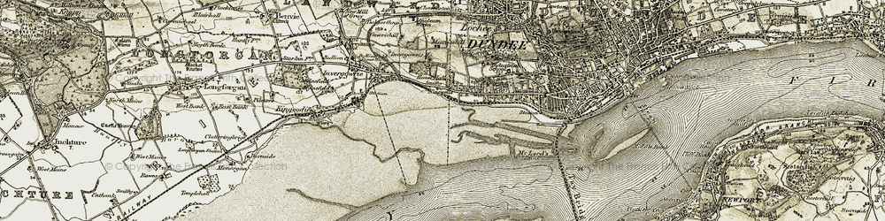 Old map of Ninewells in 1907-1908