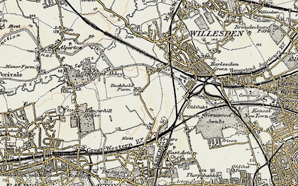 Old map of North Acton in 1897-1909