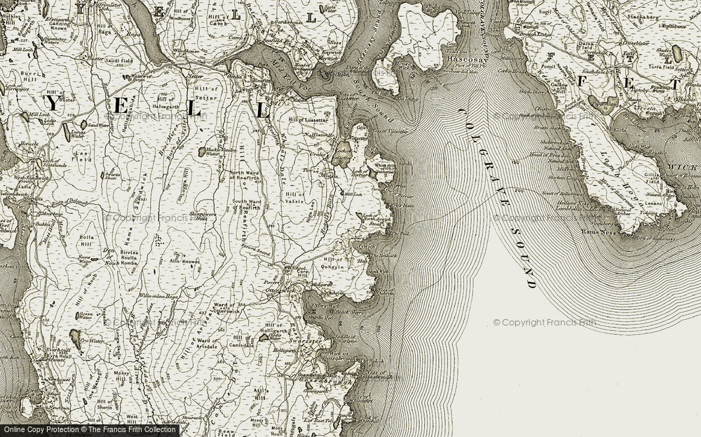 Old Map of Historic Map covering White Hill of Vatsetter in 1912