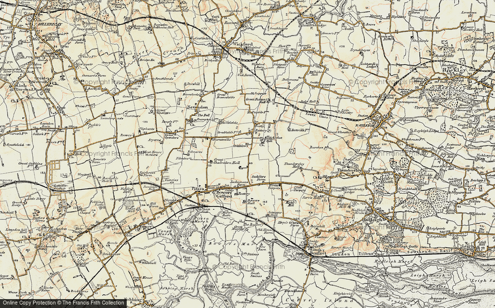 Old Map of Historic Map covering Little Chalvedon Hall in 1898