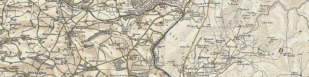 Old map of Brent Tor in 1899-1900