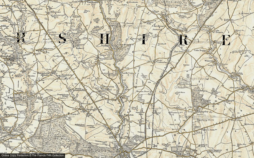 Old Map of Historic Map covering North Cerney Downs in 1898-1899