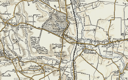 Old map of North Elmham in 1901-1902
