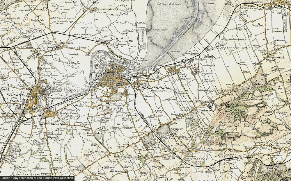 OLD ORDNANCE SURVEY MAP NORTH ORMESBY 1913 MARKET PLACE CARGO FLEET 