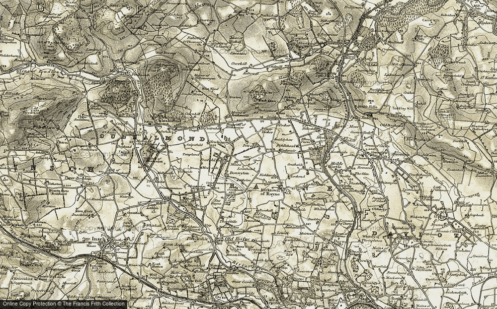 Old Map of Historic Map covering Braeside of Rothmaise in 1908-1910