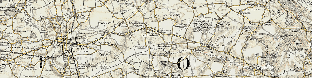 Old map of North Tuddenham in 1901-1902