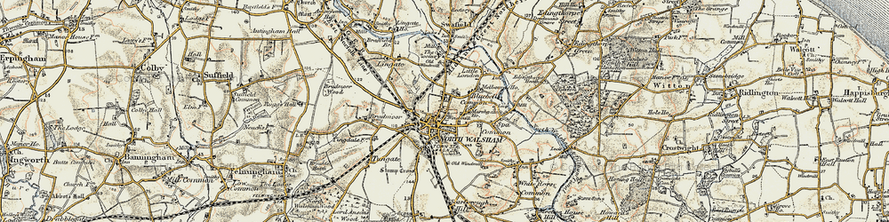 Old map of North Walsham in 1901-1902