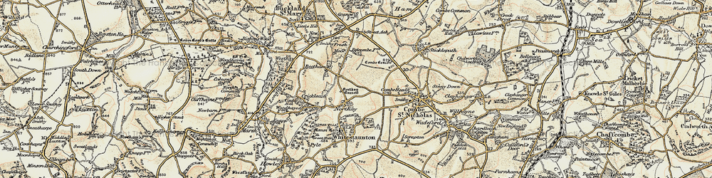 Old map of Belcombe in 1898-1900