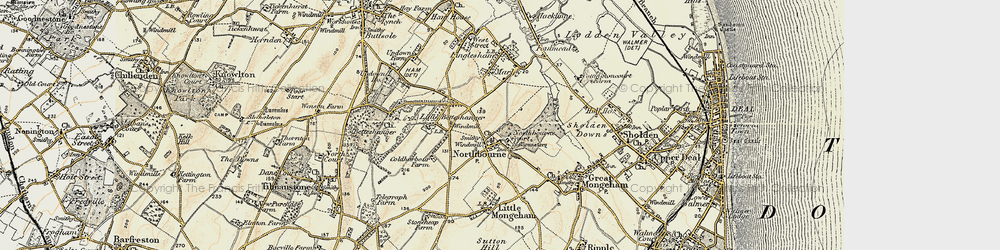 Old map of Northbourne in 1898-1899