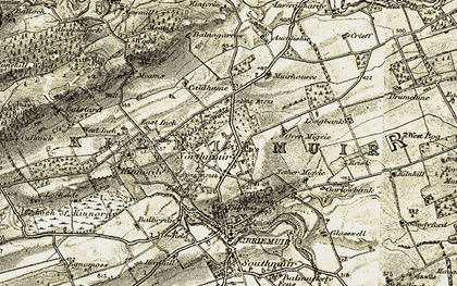 Old map of Kinnordy in 1907-1908