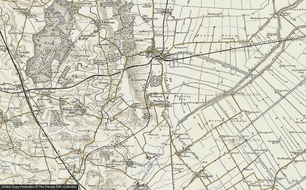 Old Map of Historic Map covering Bourne South Fen in 1901-1903