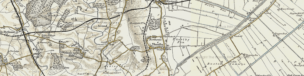 Old map of Bourne South Fen in 1901-1903